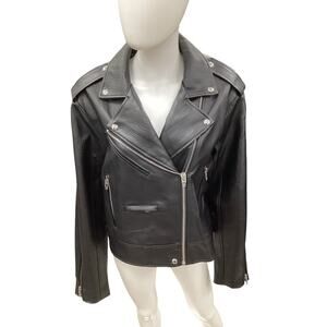 NWT BlankNYC Jacket Women’s SZ L Vegan Leather Moto Jacket Zippers Black &Silver